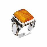 Silver Orange Tiger Eye Stone Angled Men's Ring